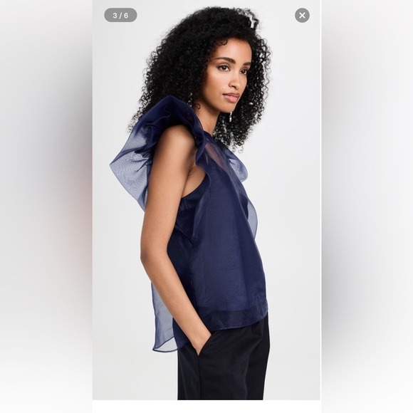 Navy Jonathan Simkhai Corina Organza Ruffle Top [M, NWT] - Picture 2 of 13